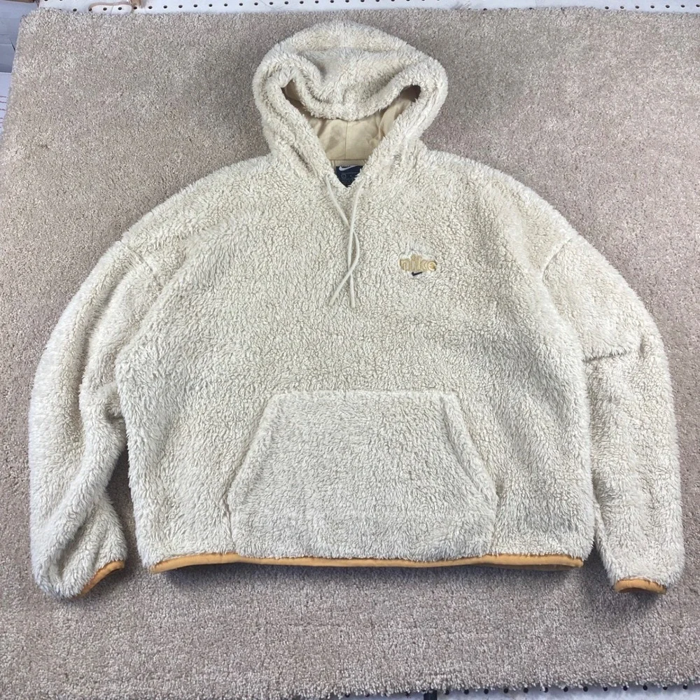 Nike Essentials Sherpa Fleece Hoodie Cream Tan CU6425-238 Womens Large